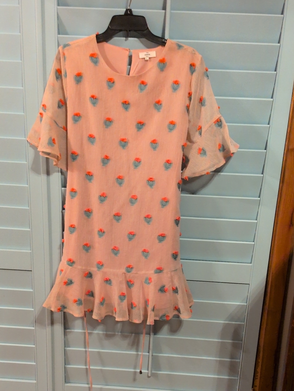 Entro Pink Midi Dress with Coral & Teal Floral Embroidery